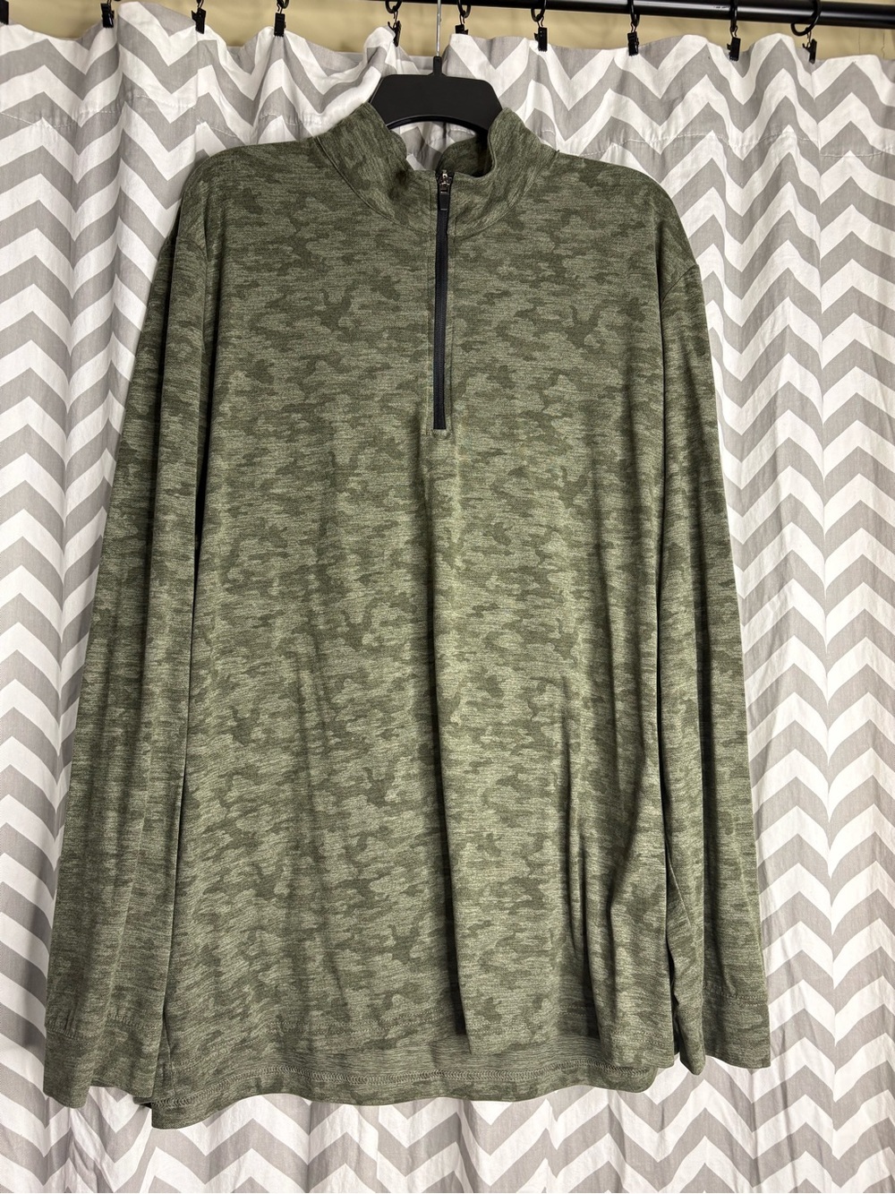 Grand Slam Olive Green Camouflage-Pattern Quarter Zip Pullover